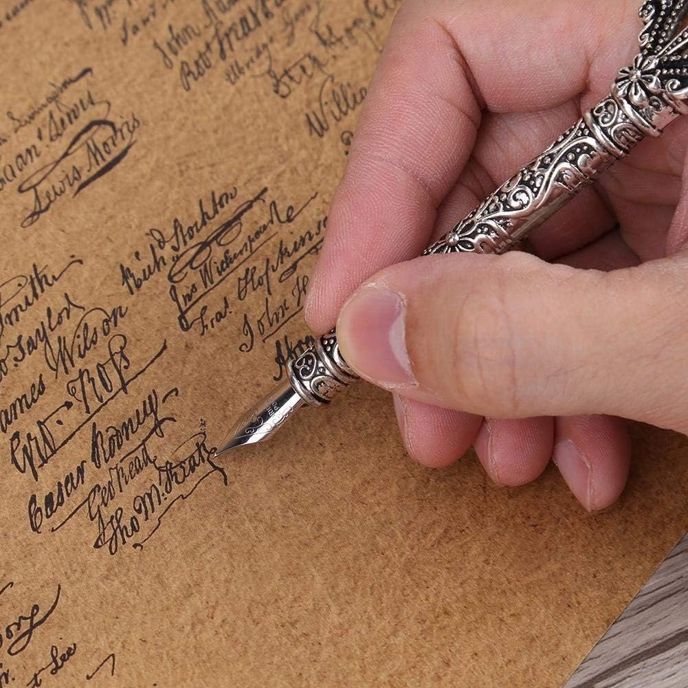 Antique Feather Dip Pen Quill Pen Calligraphy Metal Nibbed Pen Writing Ink Set Stationery Gift Box 5 Nibs(Black)