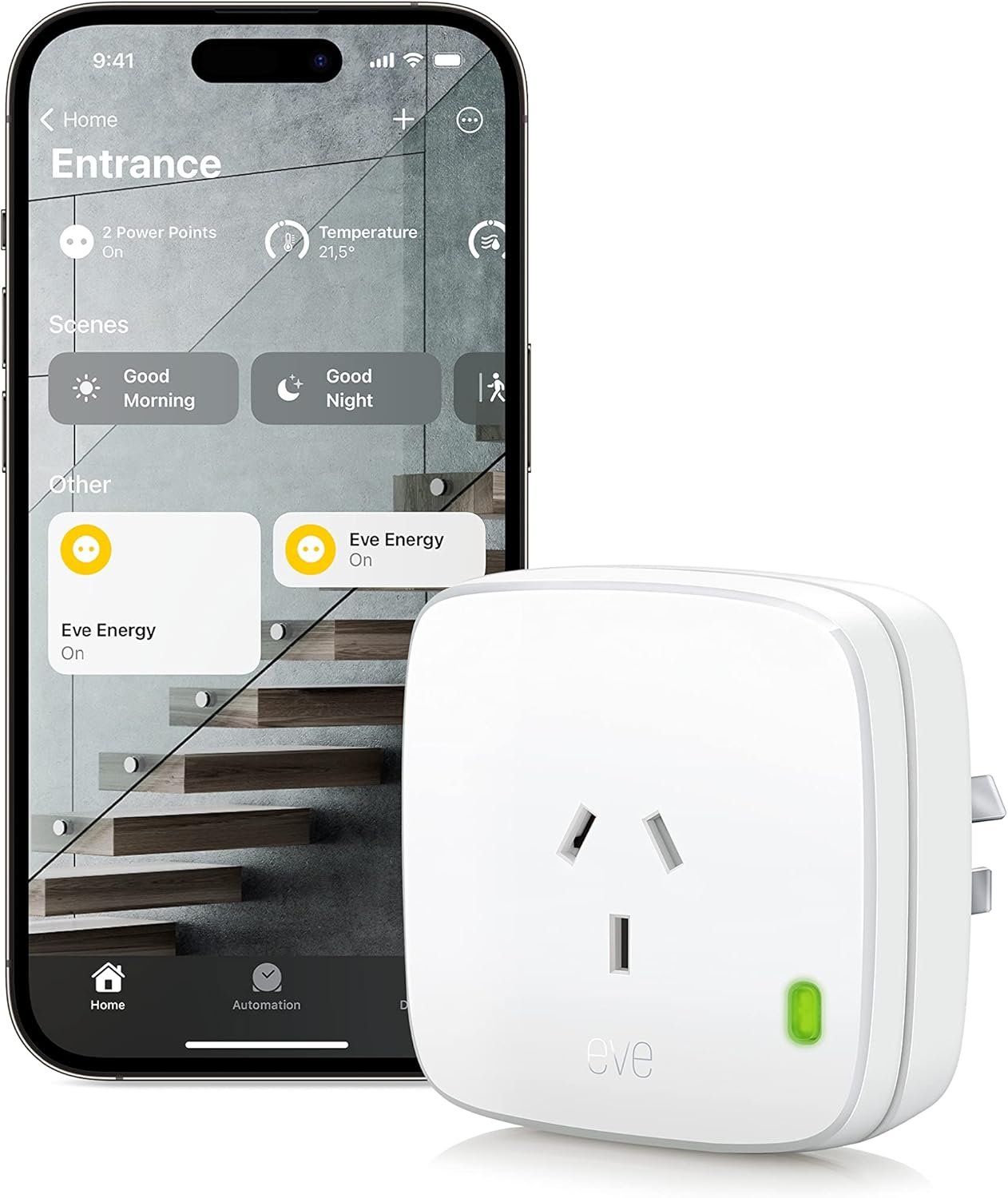 Eve Energy AU (Matter) - Smart Plug & Power Meter, app/voice control, automate lights/appliances, 100% privacy, for Alexa/Apple Home/Google Home/SmartThings/Home Assistant, Thread Border Router needed