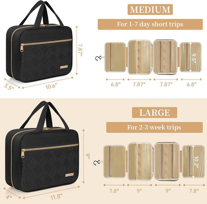 AKOZLIN Hanging Travel Toiletry Bag Makeup Bag Travel Makeup Cosmetic Organizer Waterproof Travel Wash Bag for Travel Accessories Essentials,Black-Large