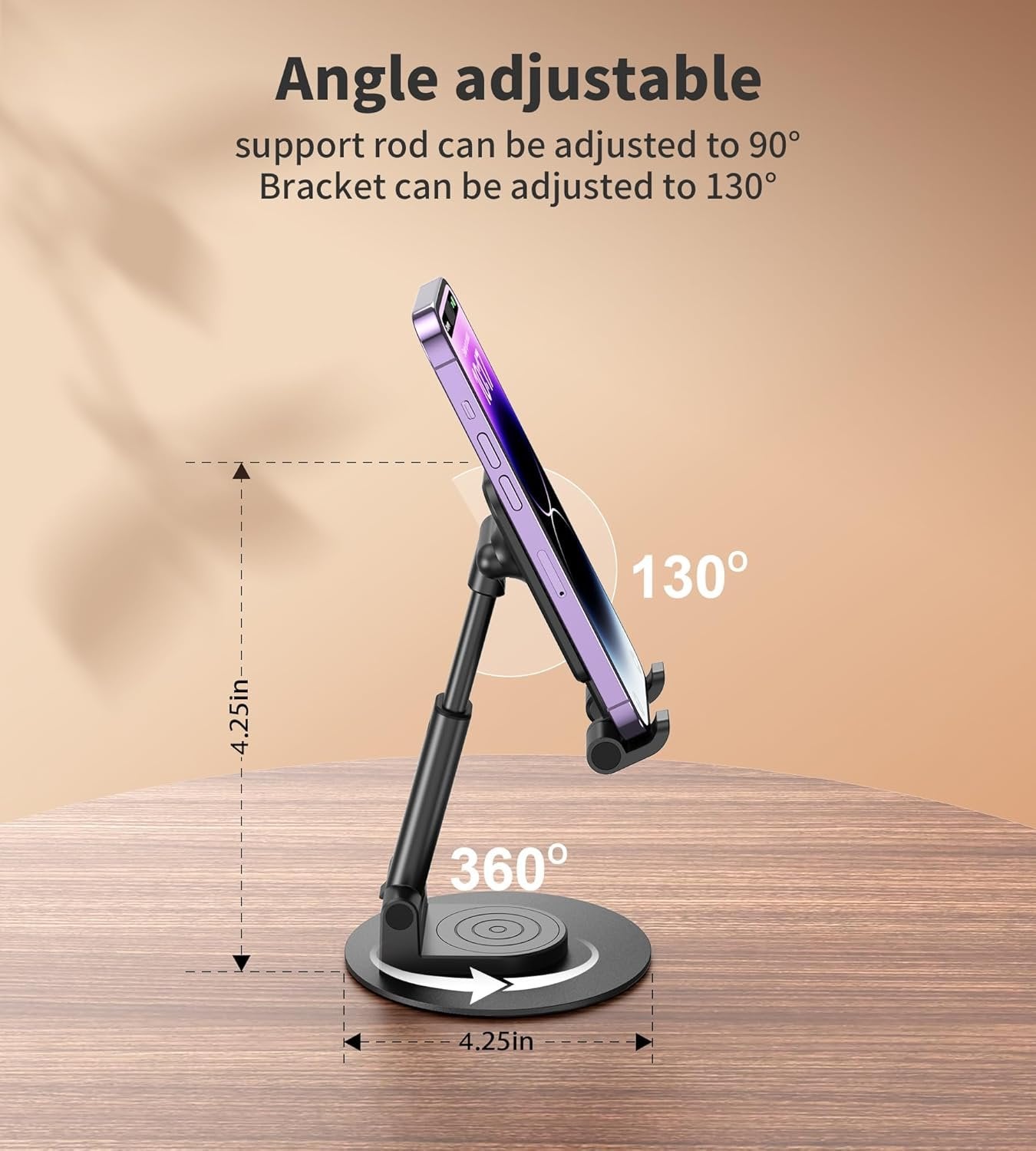 BHHB Adjustable Phone Stand, Adjustable Mobile Phone Stand, Foldable Angle and Height Adjustable Phone Holder Compatible with All Mobile Phones (Black)