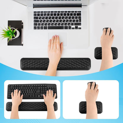 Hcskoss Keyboard Mat Set - Keyboard Wrist Rest Elbow Rest Pad Keyboard Mat Ergonomic Keyboard Mouse Pad with Wrist Support,Soft Memory Foam & Anti-Slip Base & Pain Relief for Office,Computer Gaming