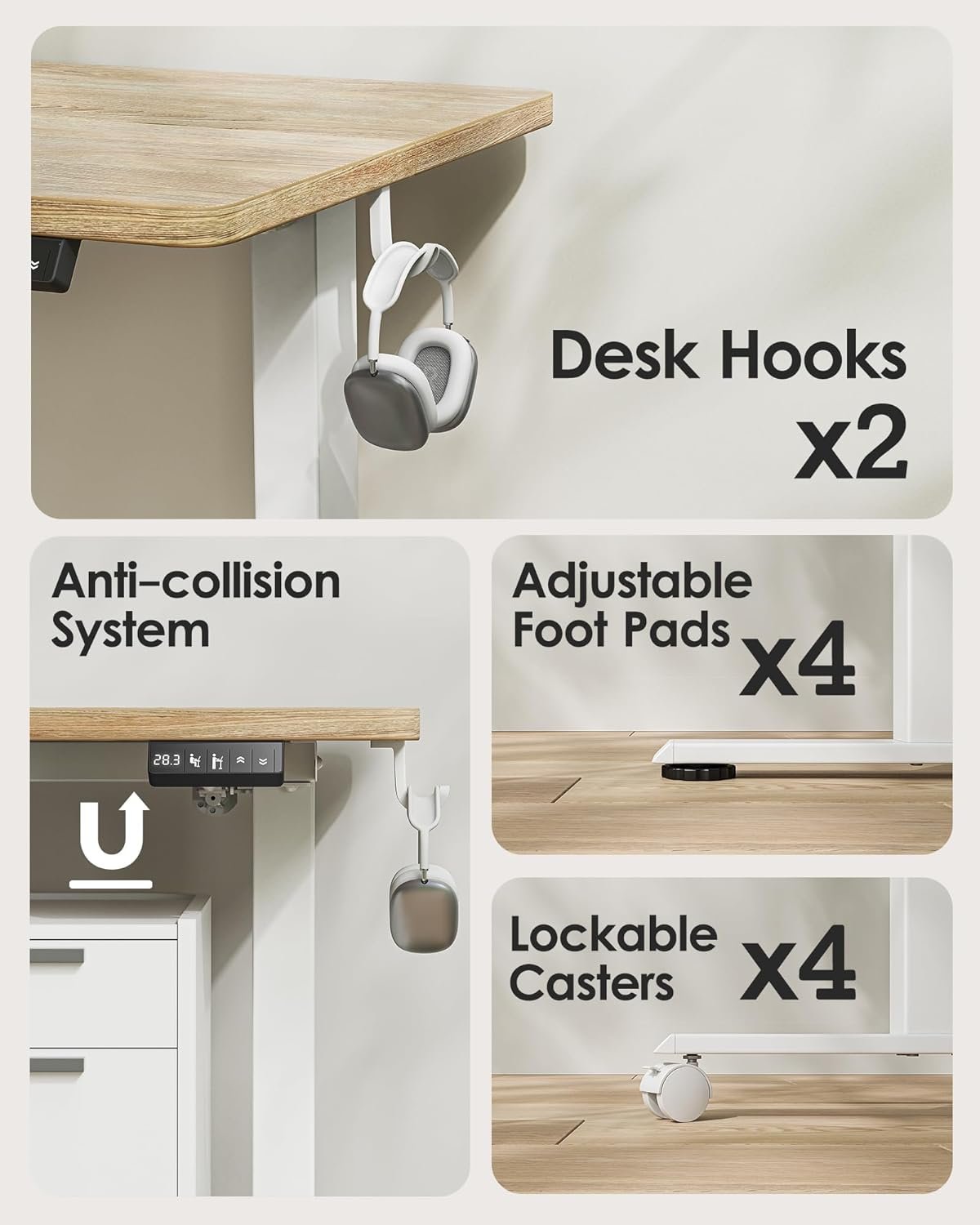 BEXEVUE Standing Desk, Height Adjustable Electric Desk, 47 x 24 Inches Adjustable Desk, Small Computer Home Office Desk with Splice Board (Maple)