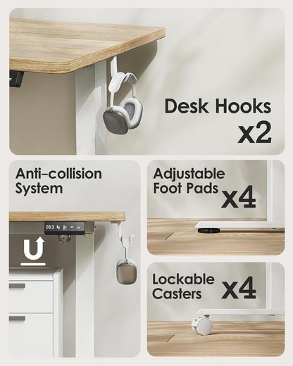 BEXEVUE Standing Desk, Height Adjustable Electric Desk, 47 x 24 Inches Adjustable Desk, Small Computer Home Office Desk with Splice Board (Maple)