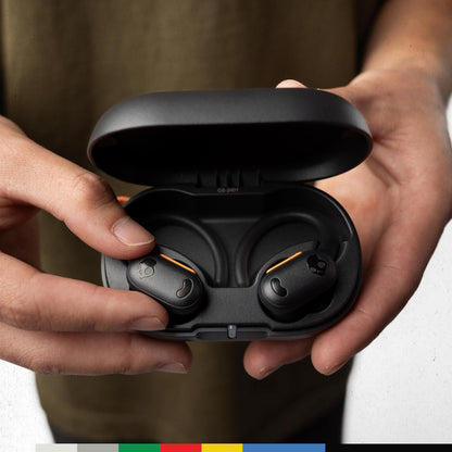 Skullcandy Push ANC Active in-Ear Wireless Earbuds, 58 Hr Battery, IP67 Waterproof, Wireless Charging, Microphone, Works with iPhone Android and Bluetooth Devices, True Black/Orange