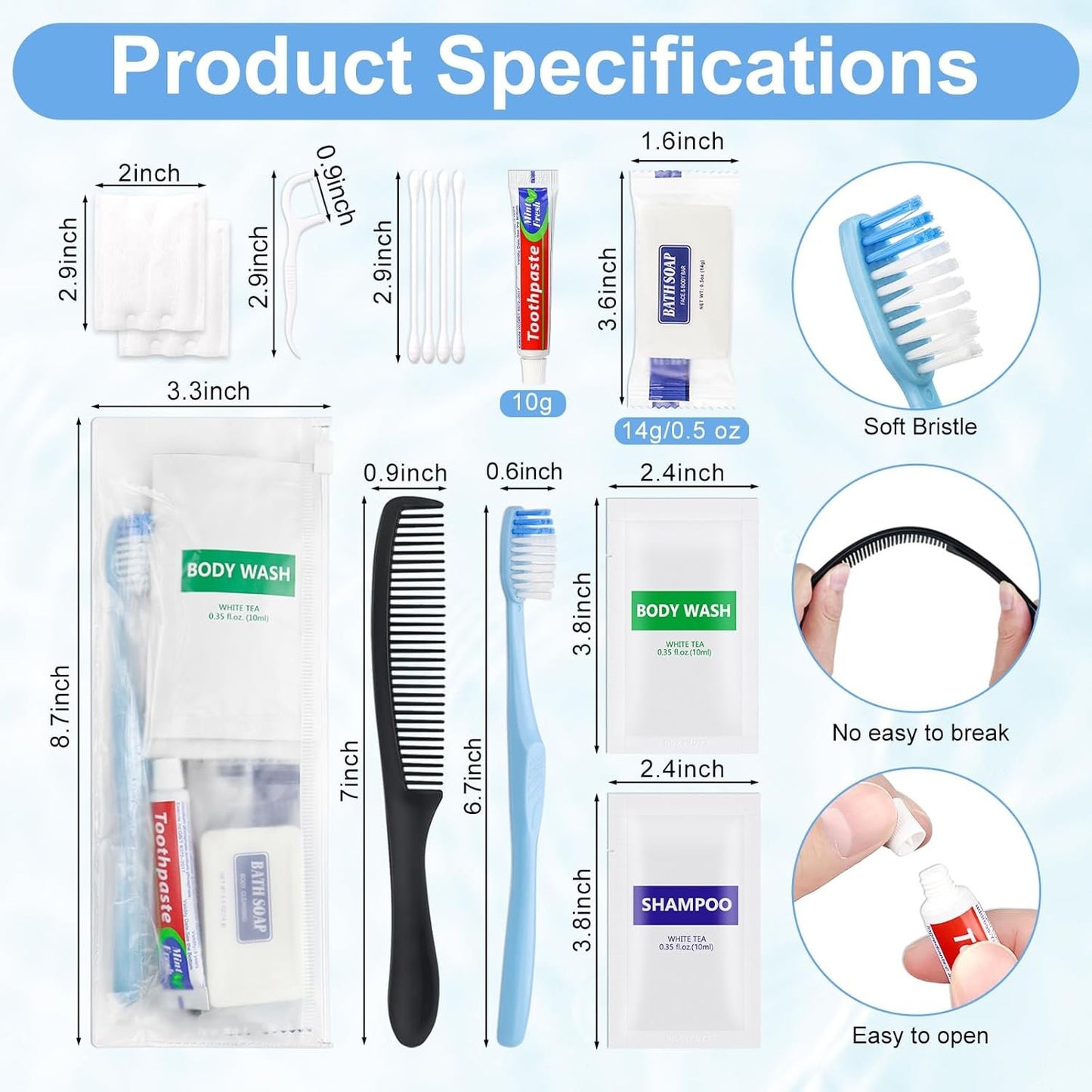Pack of 10 Basic Toiletry Kits, Hygiene Kit Bulk, Individually Packed, Homeless Care Package Supplies Travel Size Toiletry Kit for Men Women Charity Reusable Toiletry Bag