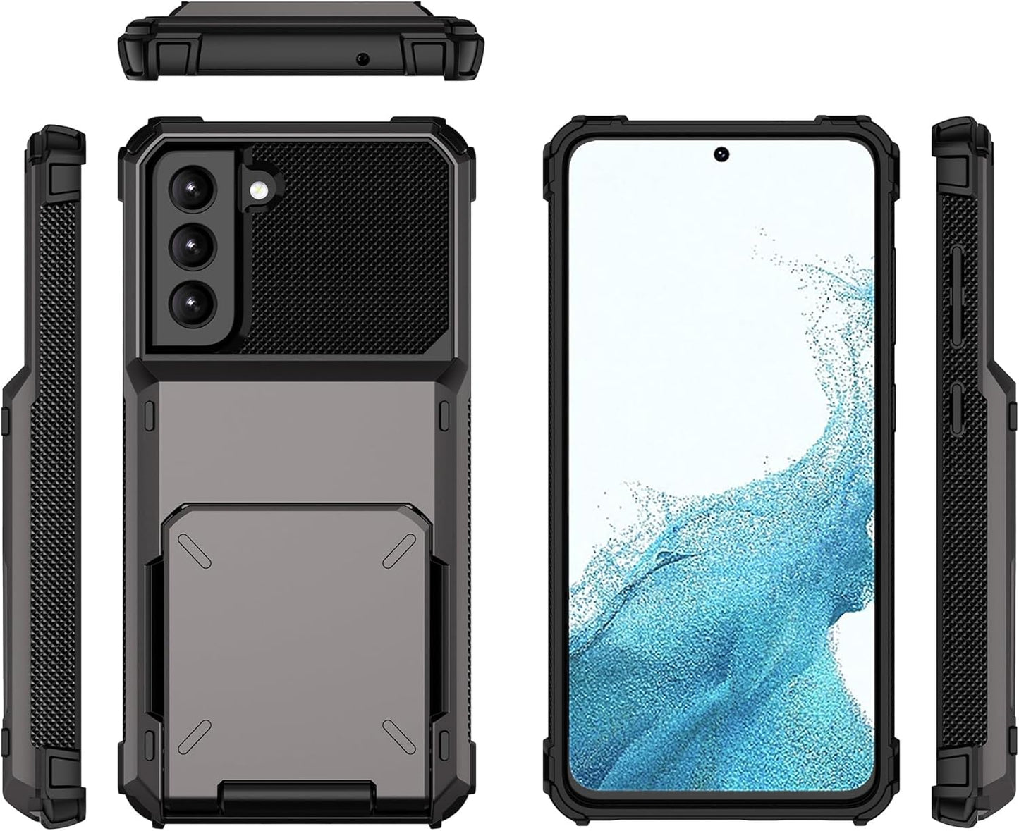 for Samsung S22 case with Card Holder[Store 5 Cards] Wallet Case, rojarou Samsung Galaxy S22 case with Hidden Card Slot Heavy Dual Layer Shockproof Protective Phone Cover for Samsung S22,Grey