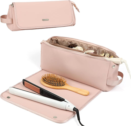 FINDCOZY Hair Tools Travel Bag, Haircare Accessory Organizer with Heat Resistant Mat for Curling Iron, Straighteners and ‌Styling Appliance, Pink