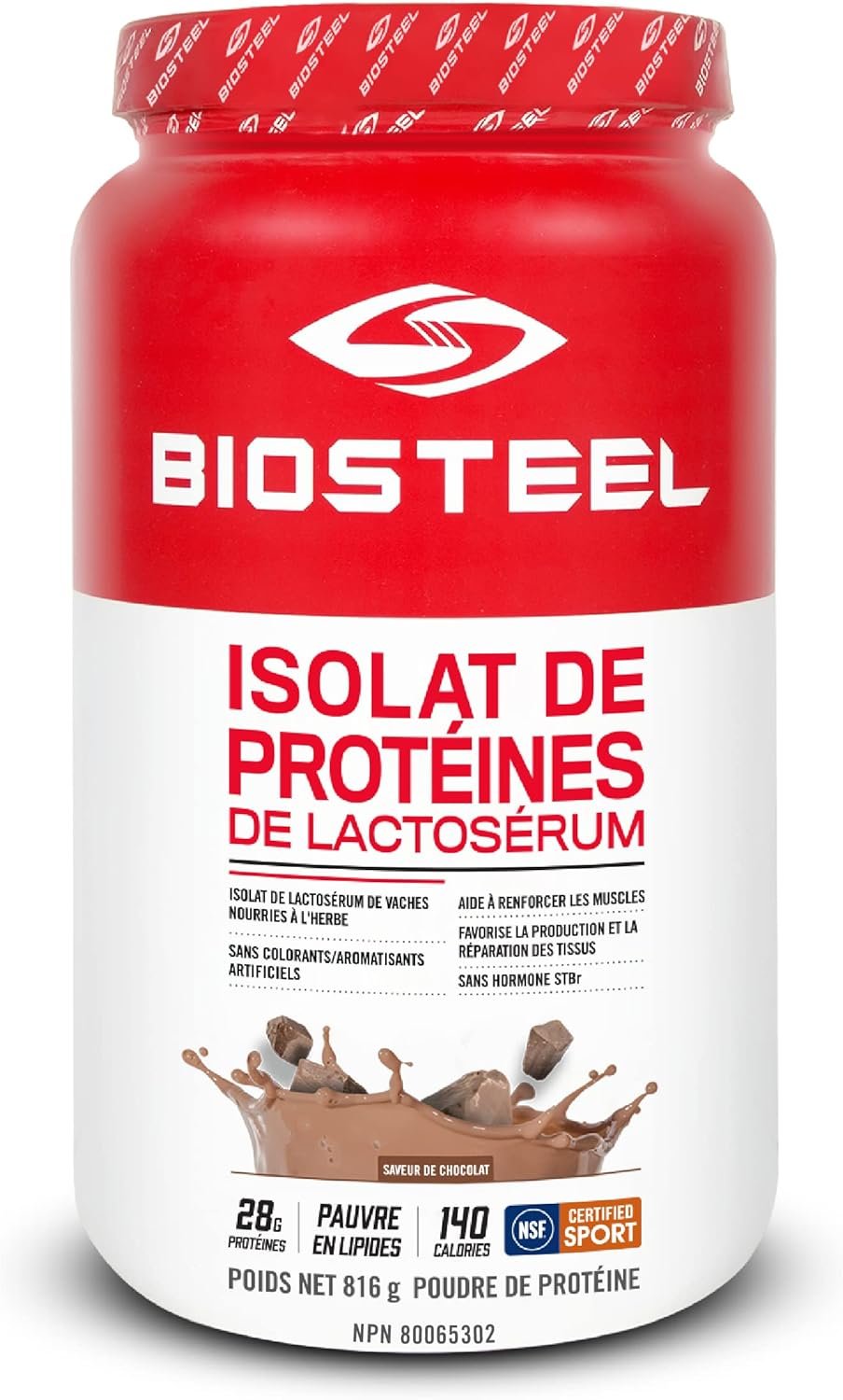 BioSteel Sports Chocolate Whey Protein Isolate Powder, Grass-Fed and Non-GMO Post Workout Formula, 24 Servings