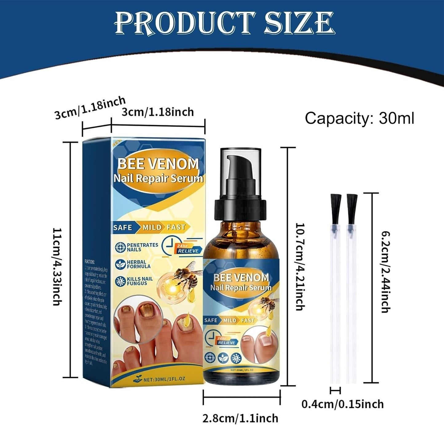 Nail Strengthener and Growth, 4.21 x 1.1 Inch Quick Absorption Nourishing Hard Nails Strengthener 30ml, Professional Care Supplies for Home Travel School Company