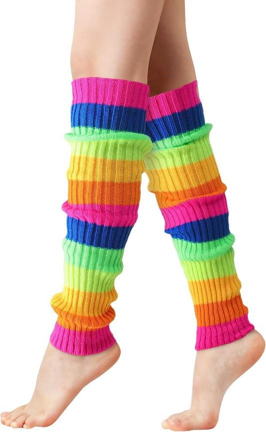 Clothirily Leg Warmers - Fashion Knit Neon Leg Warmers for Women 80s Sports Party Yoga Accessories