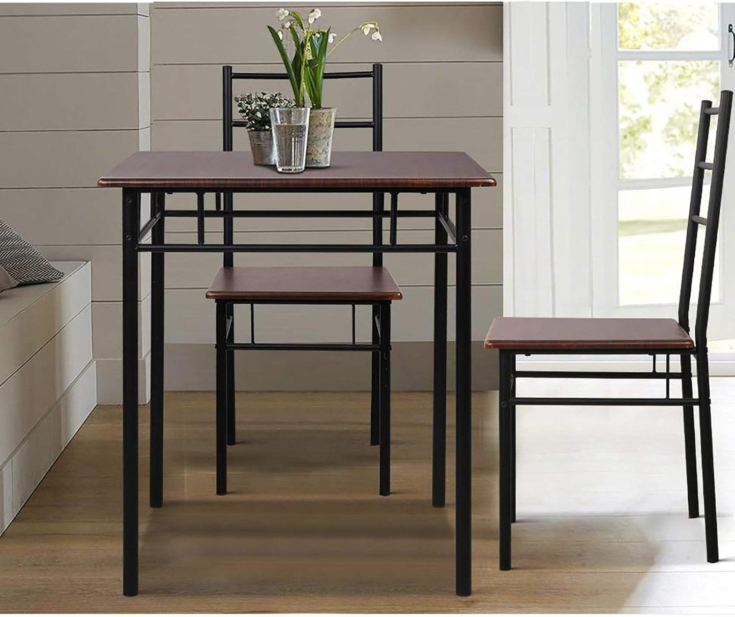 Artiss Dining Table and Chair Set of 3 Brown Tables Chairs Setting Desk Nursing Seats Reading Seating Home Living Room Bedroom Kitchen Cafe Furniture, Particle Board Tabletop + 2pcs 43cm Height Seat