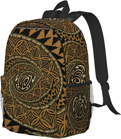 JBYJBX Hawaiian Tapa Honu Turtle Print Adult Lightweight 15in Backpack Travel Hiking Essentials Laptop Bag Day Backpacks