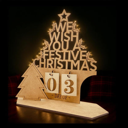 Calendario natalizio per conto alla rovescia – 2025 a forma di casa calendario dell'Avvento natalizio cartello in legno – design cavo in legno invernale ornamento da scrivania per fattoria