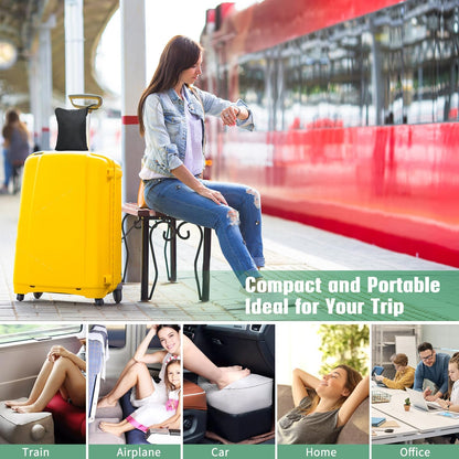 KINGTLE Inflatable Travel Foot Rest, Adjustable Height Leg Rest Pillow for Airplane, Train, Cars, Home, Office