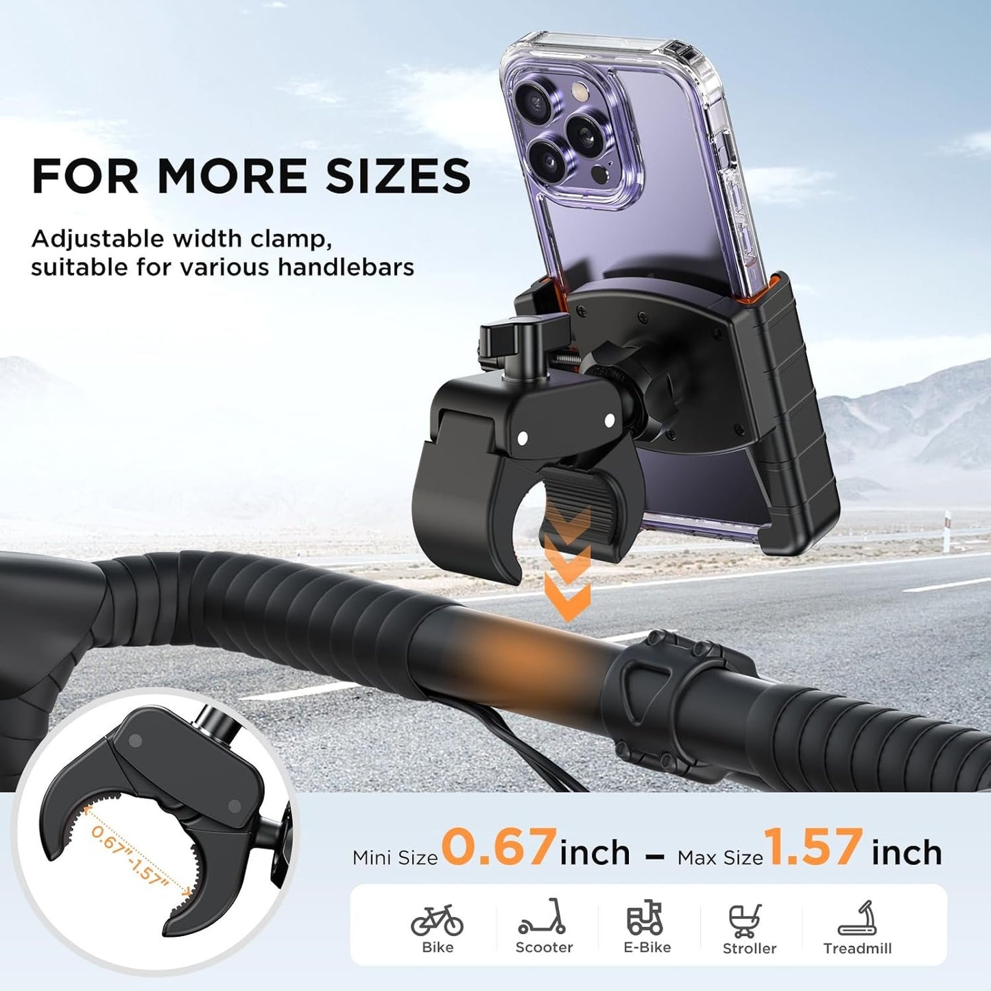 Miracase Bike Phone Holder, [Support Video Recording] Motorcycle Phone Mount, [Quick Lock] Bicycle Phone Mount Handlebar Cell Phone Clamp for Scooter, Friendly Compatible with iPhone Samsung Orange