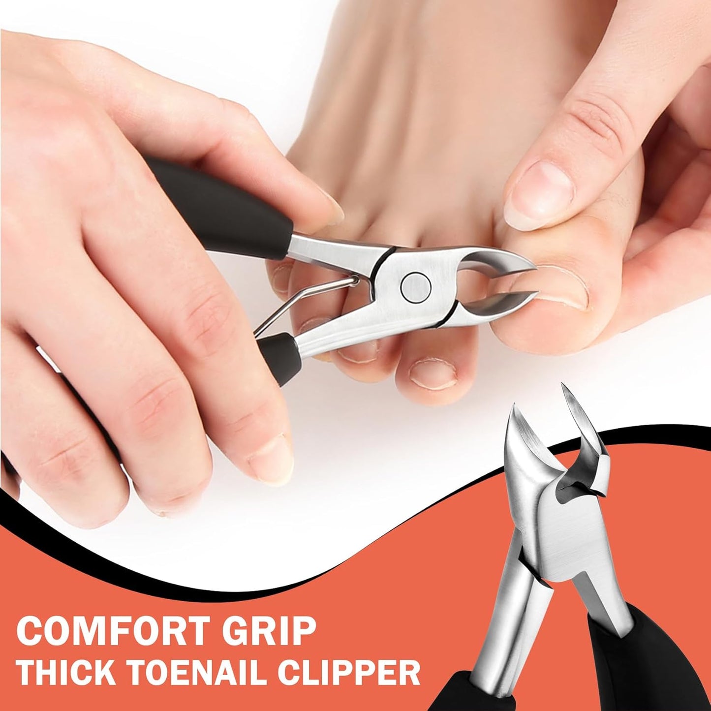 BEZOX Toenail Tool Kit 4PCS Nail Care Set for Ingrown Toenails – Curved Head Toe Nail Clippers for Seniors for Thick Nails, Thick Toenail Clippers, Long Nail File & Dual-Ended Lifter - Black