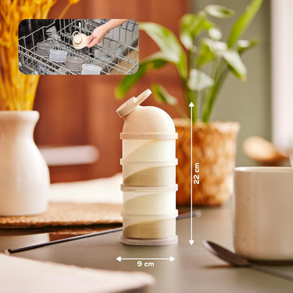 Babymoov Babydose Formula Dispenser On-the-Go, BPA-Free Baby Formula and Snack Container, Travel Essential, 4 Airtight Compartments, XL Capacity, Ergonomic, Dishwasher-Safe, Made in France, Beige