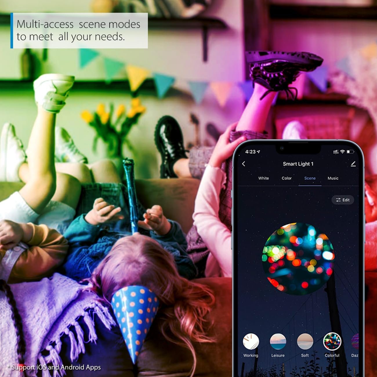 LVWIT B11 Smart Bulb, Candelabra LED Light Bulbs, Work with Alexa, Google Assistant, Smart Life App, Tuya App, 2700K-6500K, E12 RGB Color Changing Bulb (4.9W), No Hub Required, 4-Pack