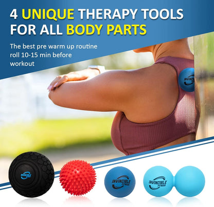 Deep Tissue Massage Ball Set - Includes 5" Foam Roller Mobility Ball, Double Peanut Lacrosse Ball, Spiky Balls for Trigger Point Therapy, Self Myofascial Release, Foot Reflexology, Plantar Fasciitis