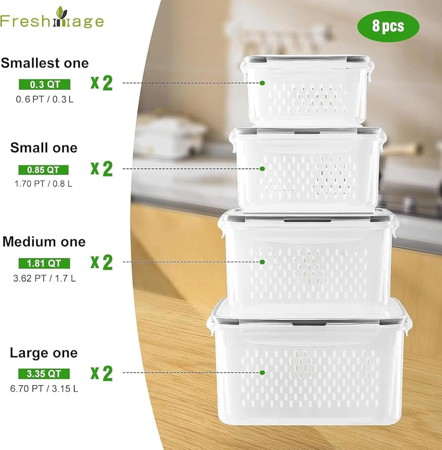 4 PCS Fruit Storage Containers for Fridge with Removable Colander, Airtight Food Storage Container, Dishwasher Safe Produce Saver Container for Refrigerator, Keep Berry Fruit Vegetable Fresh Longer