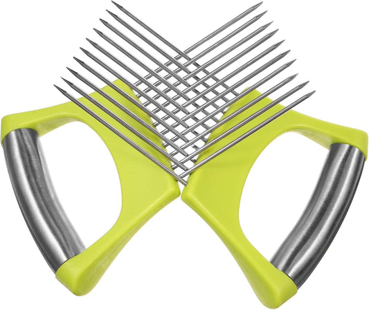 MOKKHNB 2pcs Stainless Steel Onion Holder Slicer Tool for Even Vegetable Slicing for Onion Lemon Tomato and Potato Preparation Reliable Kitchen Helper for Effortless Food Prep