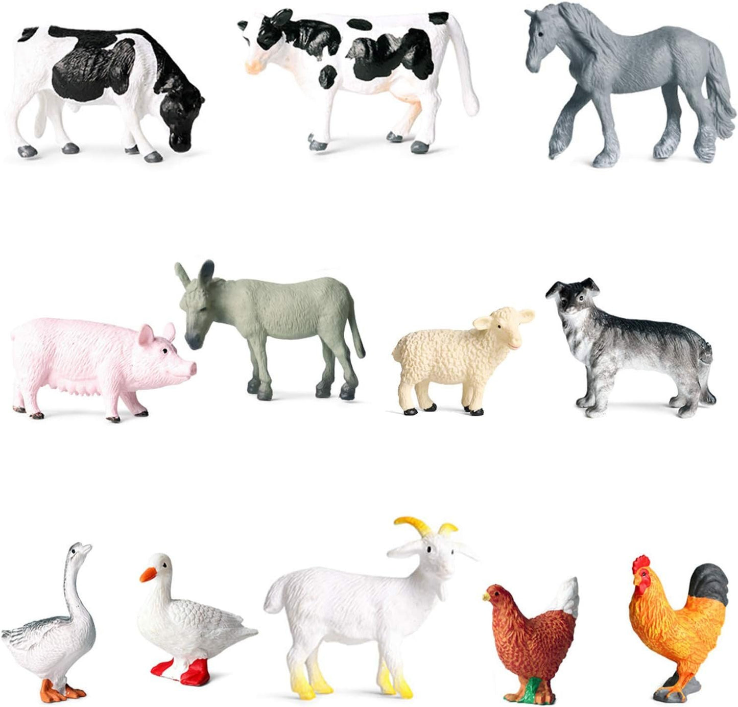 Farm Animals Toys Statues , Mini Realistic Simulation Plastic Learning Educational Playset Party Favors Bath Toys Cupcake Toppers 12 Animal Statues Horse, Dog, Pig, Cow, Chicken, Duck, Goose Toy