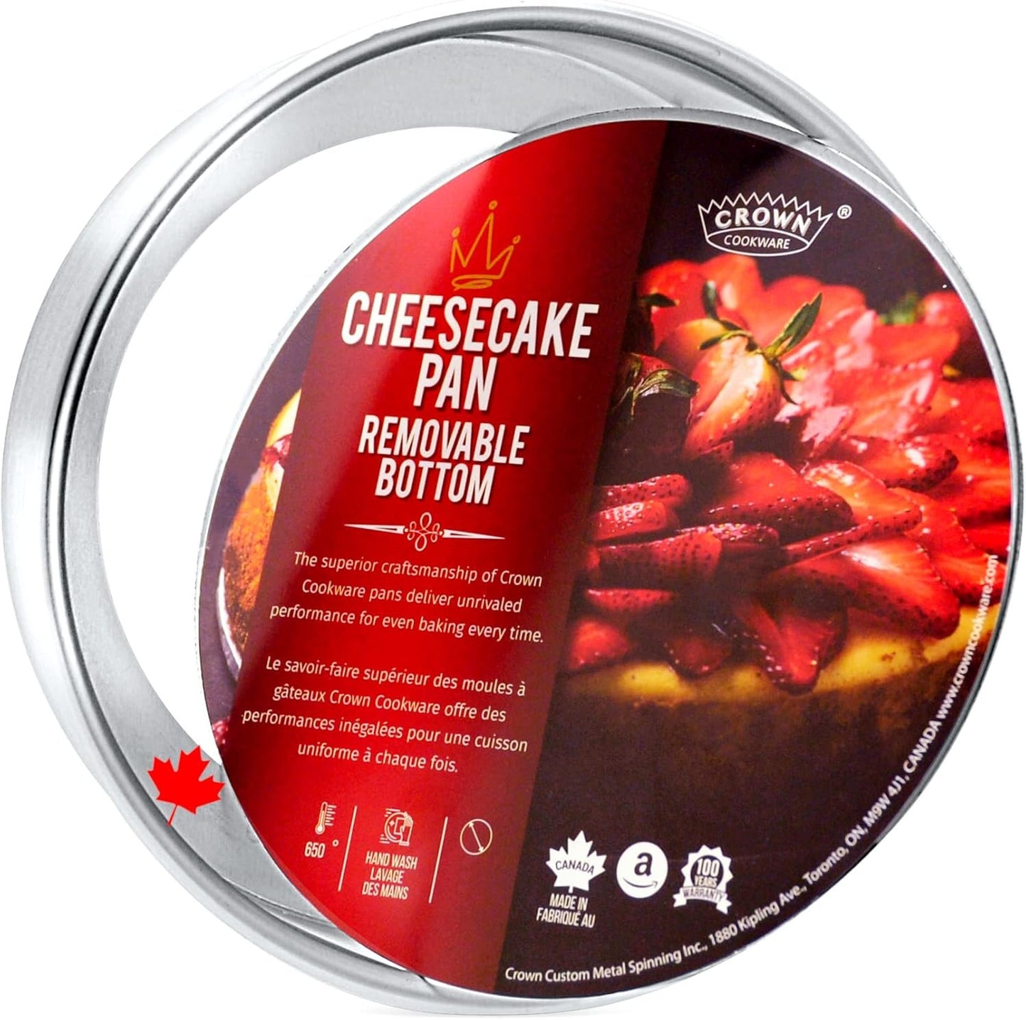 Crown Cheesecake Pan 7 Inch, 3" Deep, Removable Bottom Cake Pan, Heavy Duty, Pure Aluminum, Made in Canada