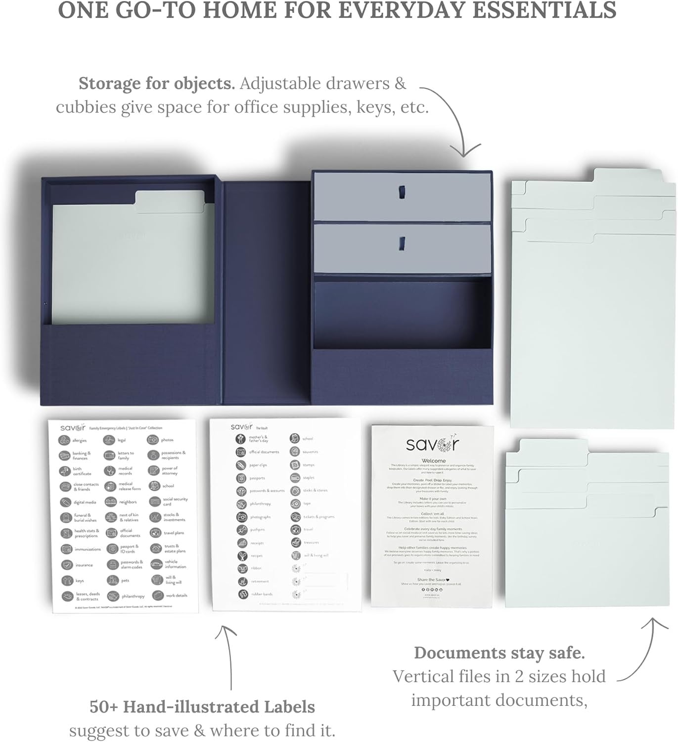 All-in-One Desk Organizer-Office Supplies Organizer-Desk Caddy-Important Document Storage-for Cabinet, Countertop, Desk, Workspace - Holds Passport, Keepsakes, Gift Cards, Tax Receipts, School Forms Something Blue