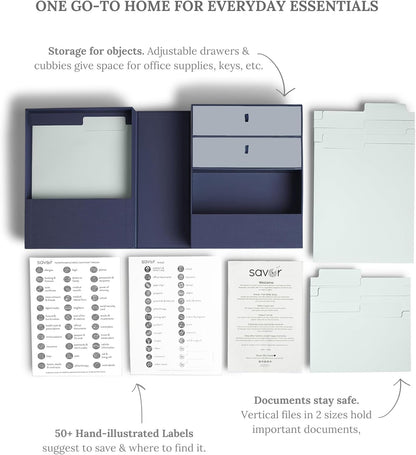 All-in-One Desk Organizer-Office Supplies Organizer-Desk Caddy-Important Document Storage-for Cabinet, Countertop, Desk, Workspace - Holds Passport, Keepsakes, Gift Cards, Tax Receipts, School Forms Something Blue
