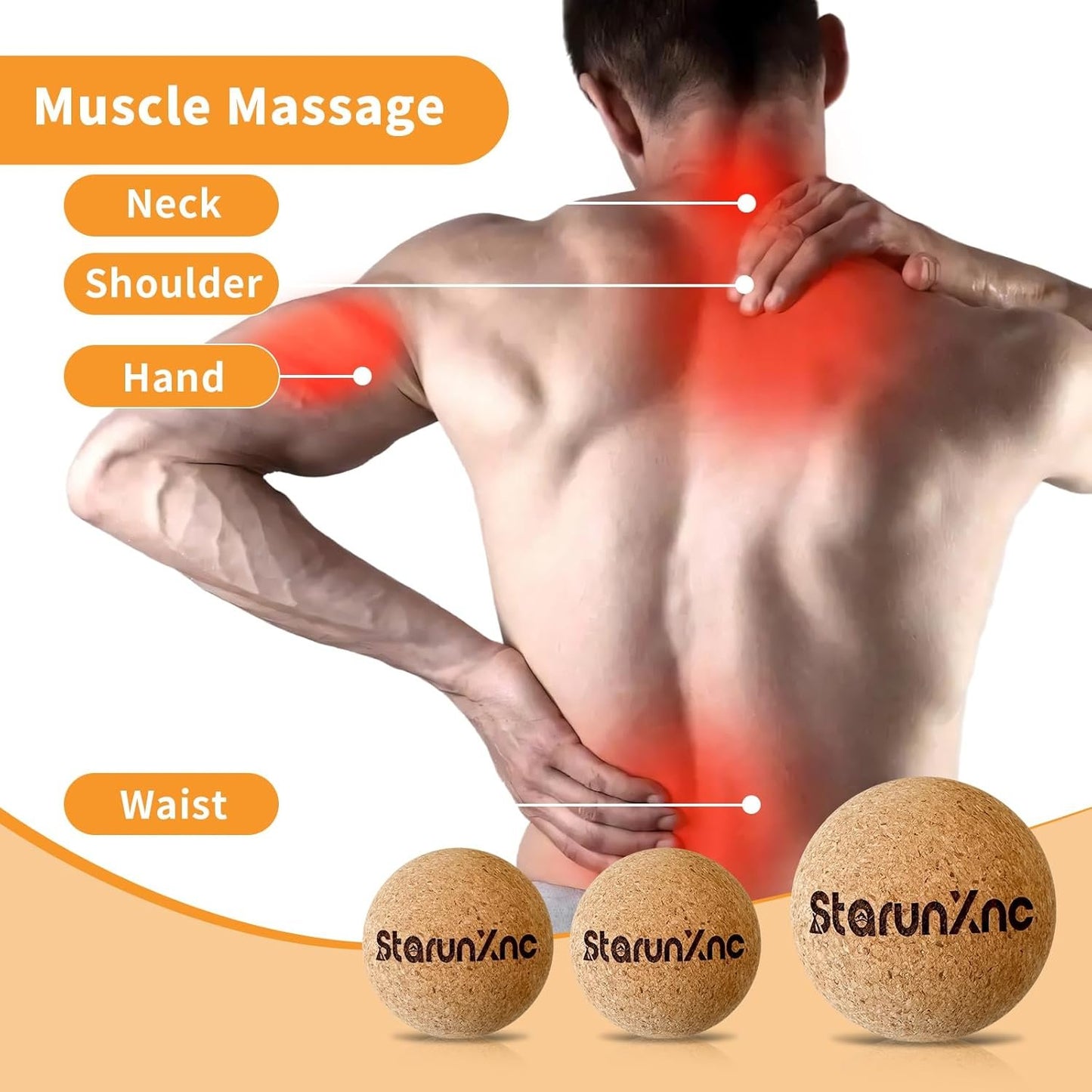 StarunXnc Cork Massage Ball Set (3-Pack) for Full-Body Massage ��� Lightweight and Portable, Designed for Trigger Point Therapy, Plantar Fasciitis Relief, and Muscle Recovery (3)
