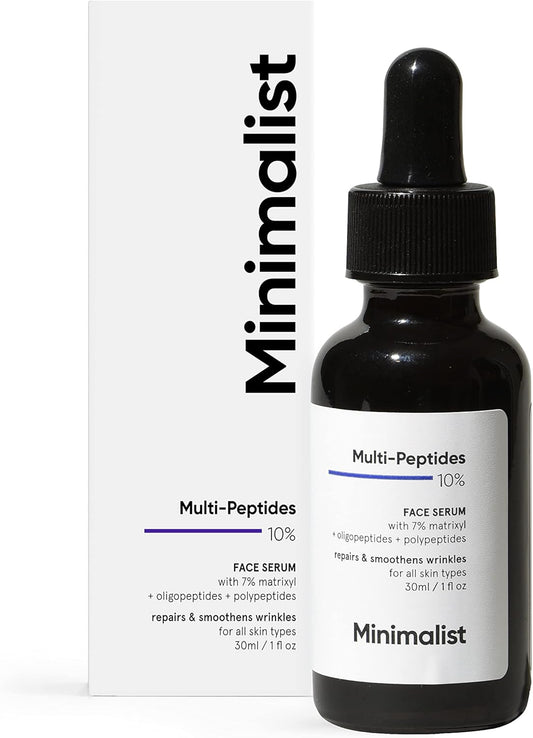 Minimalist Anti Aging Serum With 10% Multi Peptides | Reduces Wrinkles, Collagen Boosting, Hydrating and Overnight Repair Serum, For Women & Men, 1 Fl Oz / 30 ml