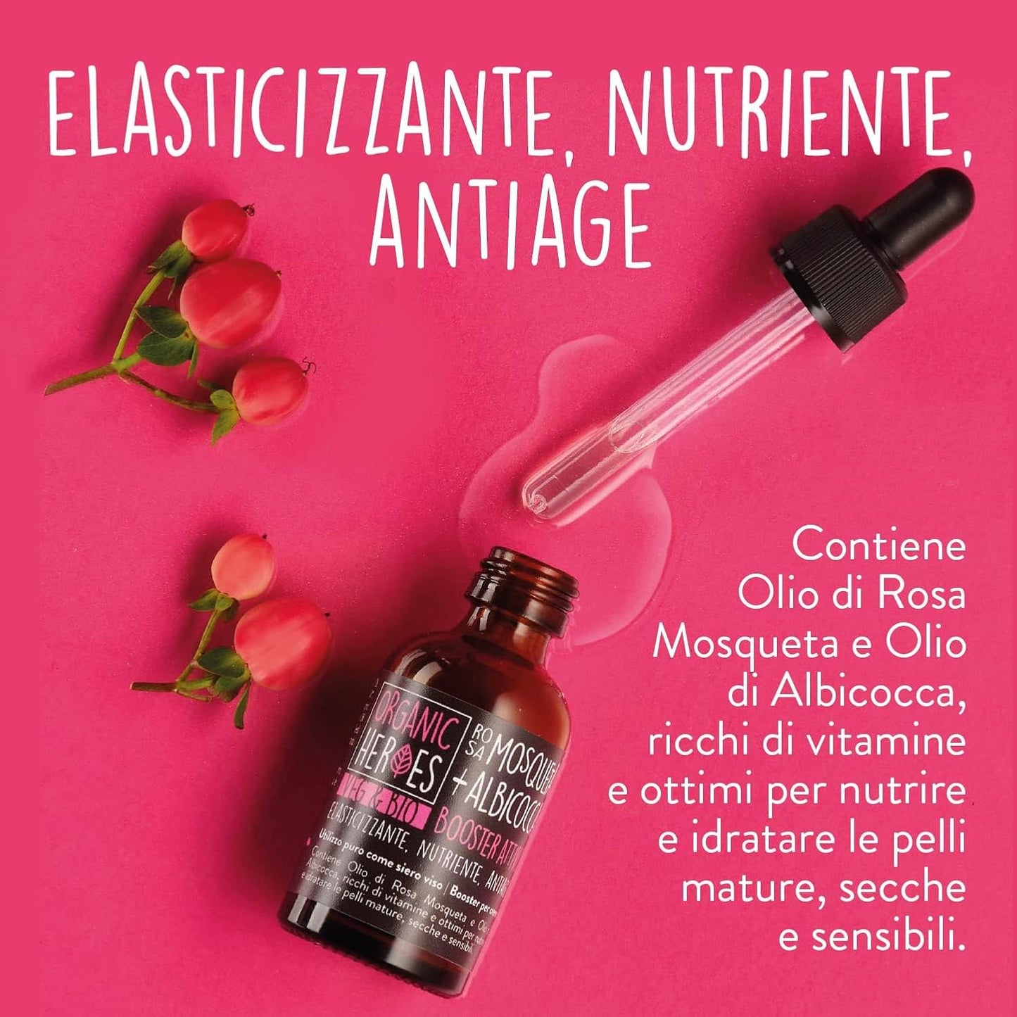 Organic Heroes | Rosehip + Apricot, Face Oil with Light Texture, Concentrate of Vitamins and Essential Elements, Anti-Aging and Soothing Effect, Ideal for Mature and Very Dry Skin, 30 ml