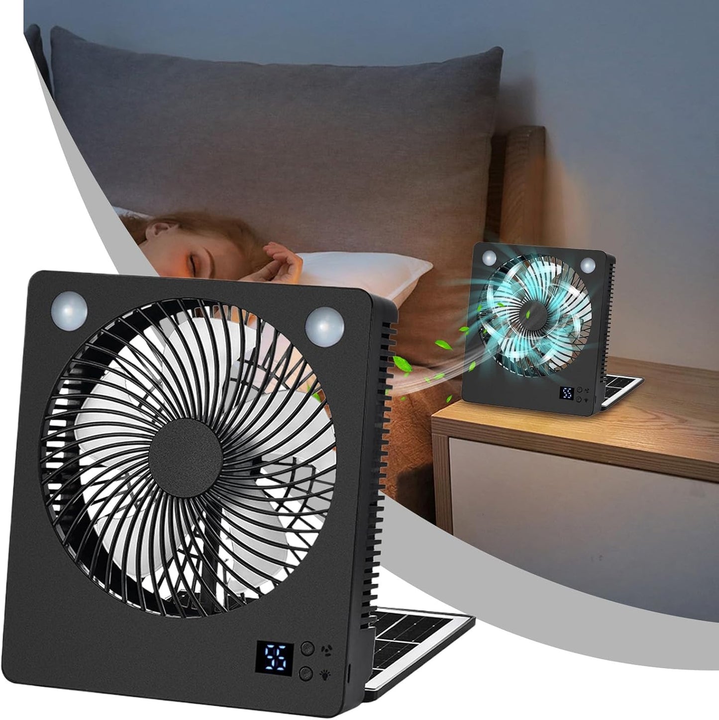 Solar Power Fan, Cooling Camping Fan, Rechargeable Folding Air With LED Lights, Quiet 3-Speed Cool Gadget For Home, Tent, Beach, Travel, Survival Gear, 7.2x2.36x8.19 In, 1-Pack