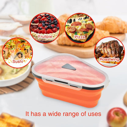 Queceuy reusable expandable pizza storage container includes 5 microwaveable heating trays, adjustable pizza boxes, space-saving pizza rack, and the rest of the pizza slice containers