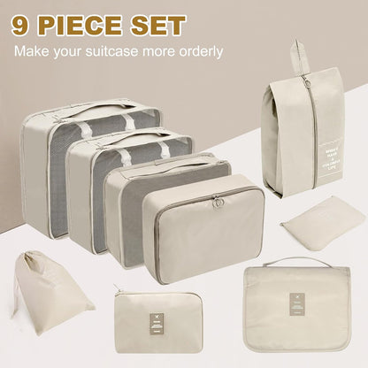 9 Pieces Organizer Suitcase Space-Saving Organizers, Travel Organizers, Packing Cubes, Travel Set Useful Accessories Organizer for Holidays, Travel and Home Garment Storage(Beige)