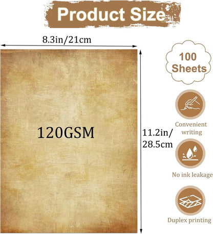 Acidea 100 Sheets Vintage Stationery Paper, 120GSM Thicker A4 Vintage Double Side Printing Papers, Antique Textured Looking Letterhead Paper for Resume, Diploma, Writing, Certificates