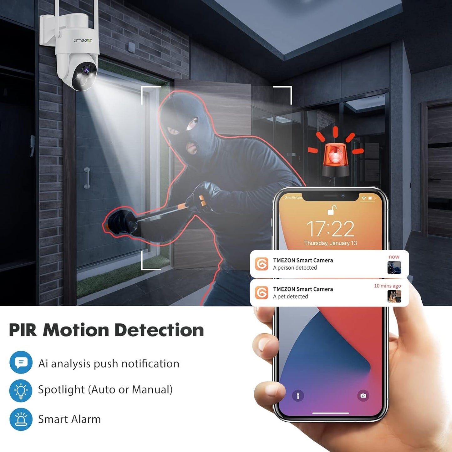 Solar Powered Security Camera TMEZON Outdoor Wireless 360Â° PTZ Camera for Home Surveillance with 3MP Night Vision Pan Tilt Solar Powered, Motion Detection Record 2.4Ghz WiFi vicohome app