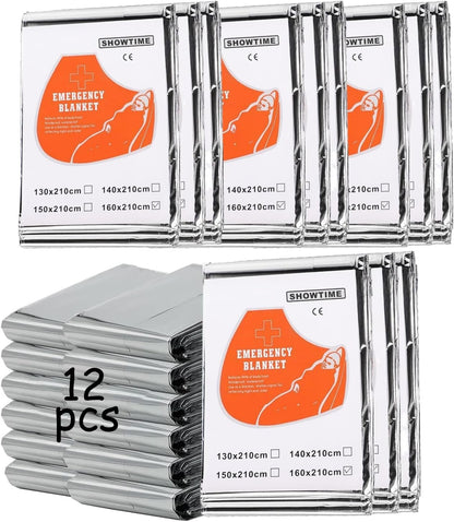 AEIMIAIDE 12pcs Emergency Space Blanket, Mylar Thermal Survival Blankets Emergency Foil Blanket for Keeping Body Warm,Ourdoor, Hiking, Camping Gear, Travelling
