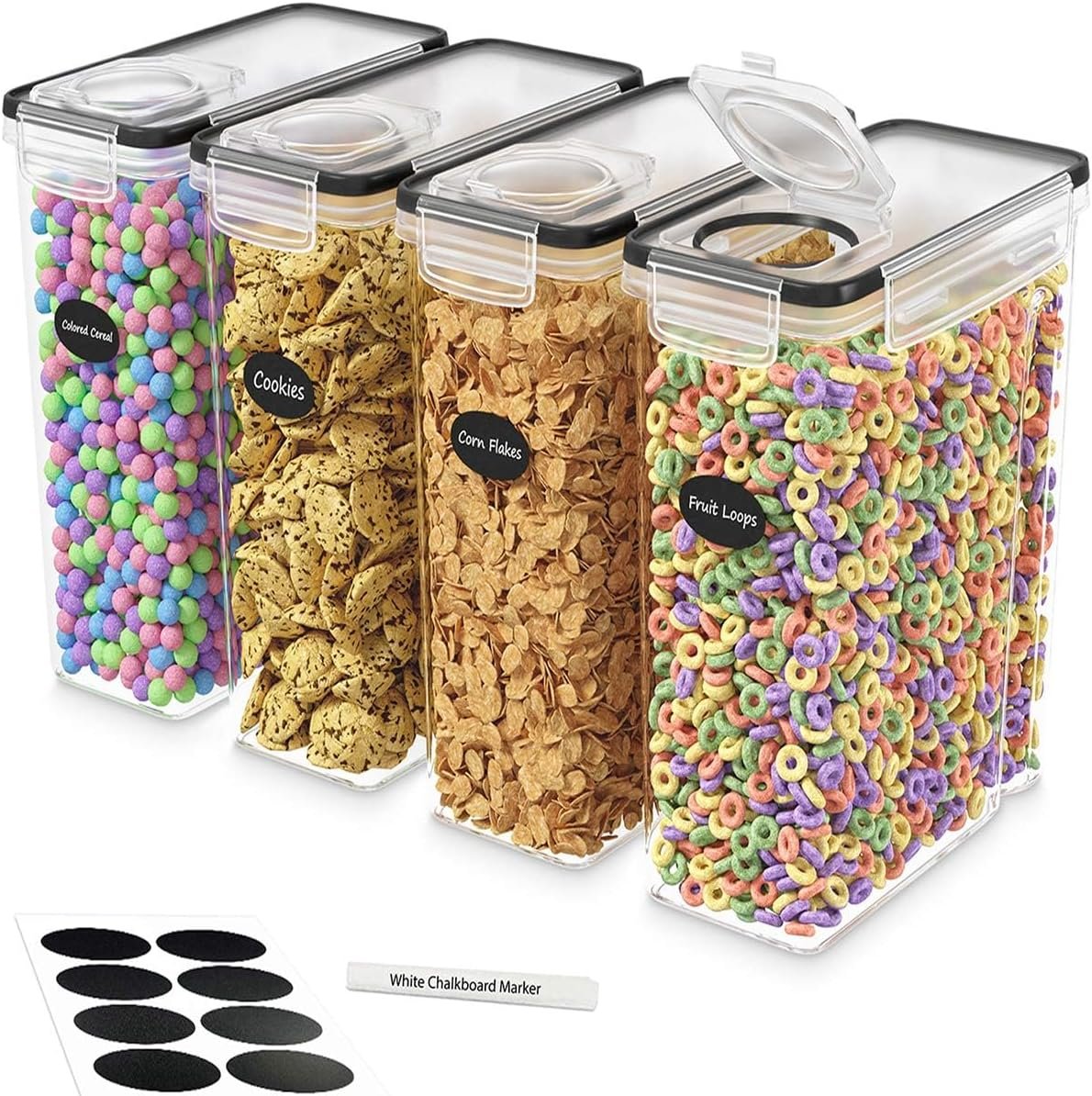 YOZOTI Cereal Containers Storage Set (4L,135.2 Oz), 4PCS Airtight Food Storage Containers with Pour Spout for Kitchen & Pantry Organization Cereal Dispensers