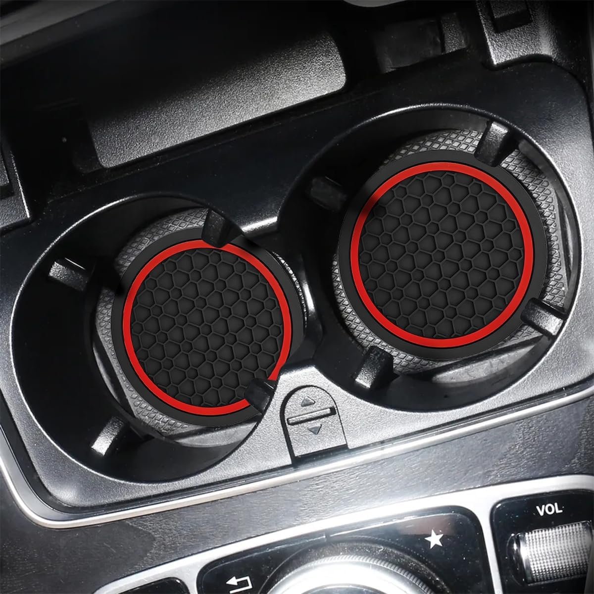 XINLIYA 4PCS Car Cup Holder Coasters, Dustproof Automotive Interior Accessories Mat, Non-Slip Insert Water Bottle Holder Pads, 2.75 Inch Universal for Vehicles, Trucks, RVs and More（Black/Red）