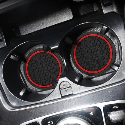 XINLIYA 4PCS Car Cup Holder Coasters, Dustproof Automotive Interior Accessories Mat, Non-Slip Insert Water Bottle Holder Pads, 2.75 Inch Universal for Vehicles, Trucks, RVs and More（Black/Red）