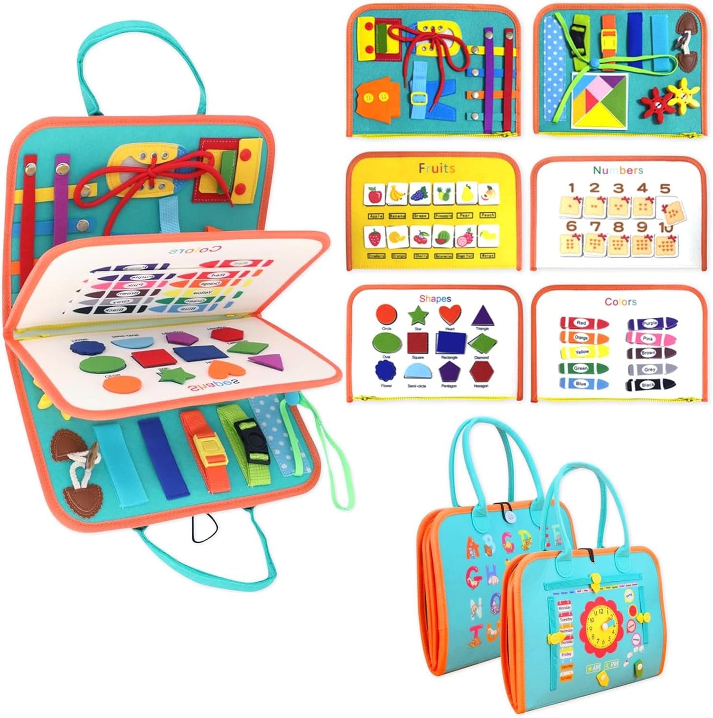 Montessori Activity Busy Book for Toddler - 1 2 3 4 5 Years Old Activity Busy Board Toy, Sensory Board Toy Educational Activities for Fine Motor Skills Learning, Travel Toys for Airplane Car Christmas