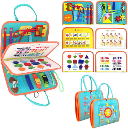 Montessori Activity Busy Book for Toddler - 1 2 3 4 5 Years Old Activity Busy Board Toy, Sensory Board Toy Educational Activities for Fine Motor Skills Learning, Travel Toys for Airplane Car Christmas