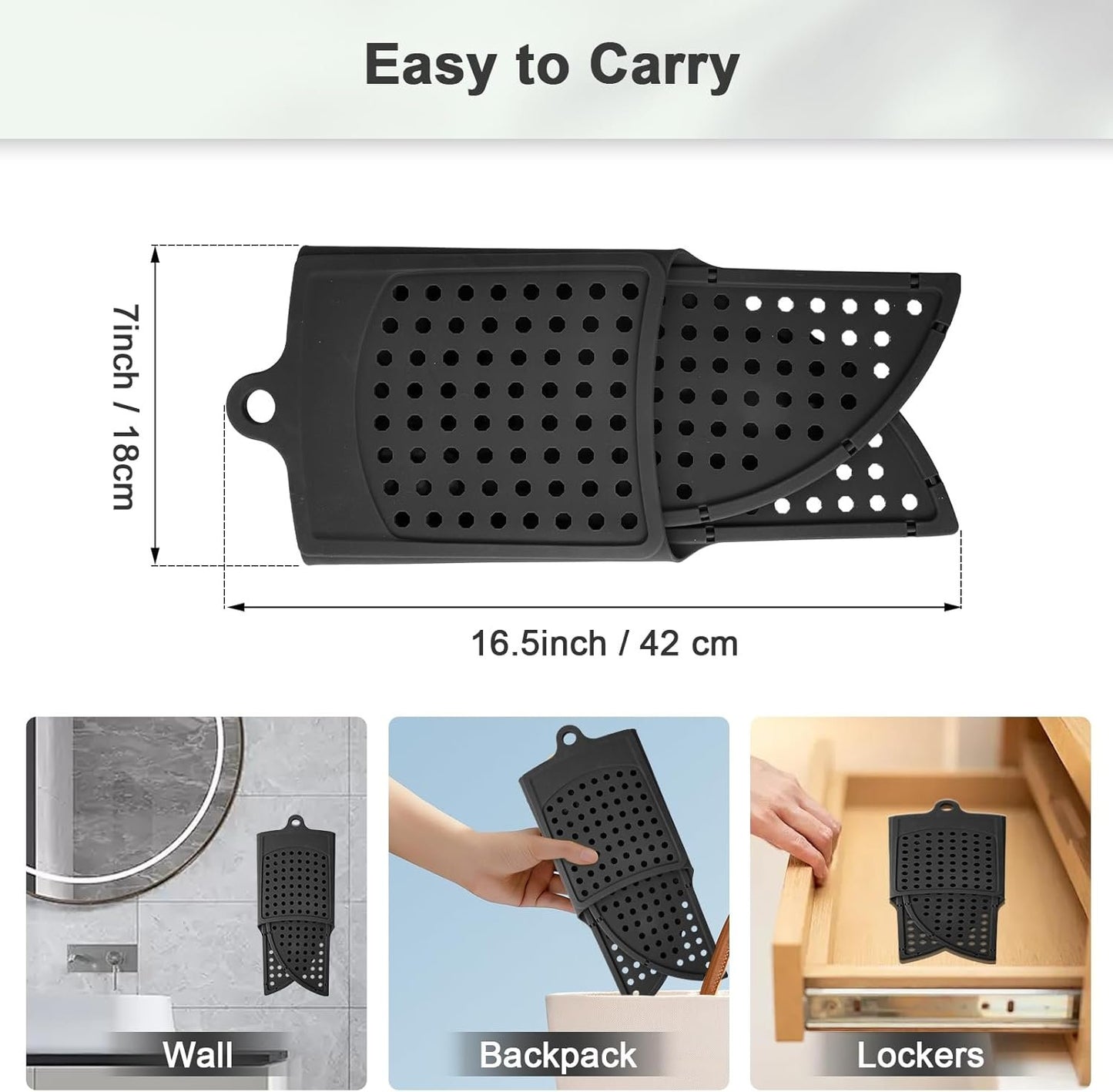 YHJWW Foldable Bathroom Sink Cover for Counter Space, Heat Resistant Silicone Makeup Organizer Mat for Your Beauty Routine, Small Bathroom & Rv Camper Travel Must Haves Accessories, Black