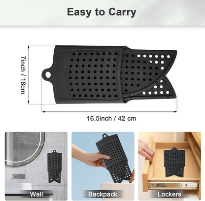 YHJWW Foldable Bathroom Sink Cover for Counter Space, Heat Resistant Silicone Makeup Organizer Mat for Your Beauty Routine, Small Bathroom & Rv Camper Travel Must Haves Accessories, Black