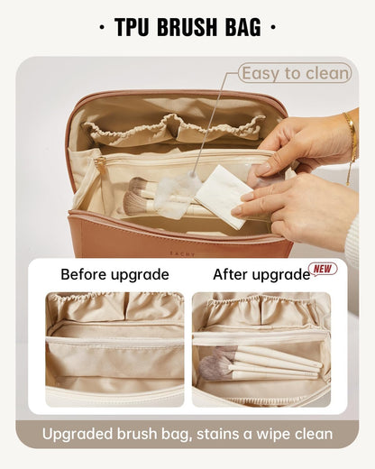 EACHY Travel Makeup Bag, Large Capacity Cosmetic Bags for Women, Waterproof Portable Pouch Open Flat Toiletry Bag