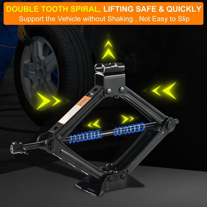 2 Tons (4409 lbs) Scissor Car Jack Kit, Universal Car Emergency Kit with Lug Wrench & Ratchet, Portable Tire Change Kit Perfect for Auto, SUV, MPV Tire Changes & Repairs, Heavy Duty Material