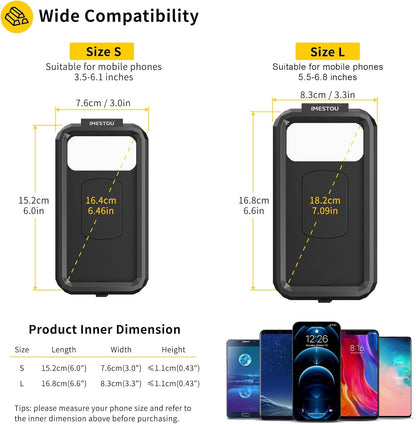 iMESTOU Waterproof Phone Holder for Motorcycle Fork Stems Anti-Theft Double Arm Socket B Aluminum Ball Base 720° Rotation for 3.5"-6.1" Smartphone (S)