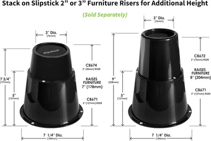Slipstick CB671 5 Inch Bed Risers/Furniture Raisers with Steel Reinforced Holder Top, Lifts Height 5" (4 Pack) Supports 2,640 Pounds, Round, Black, Stackable with CB674 & CB672