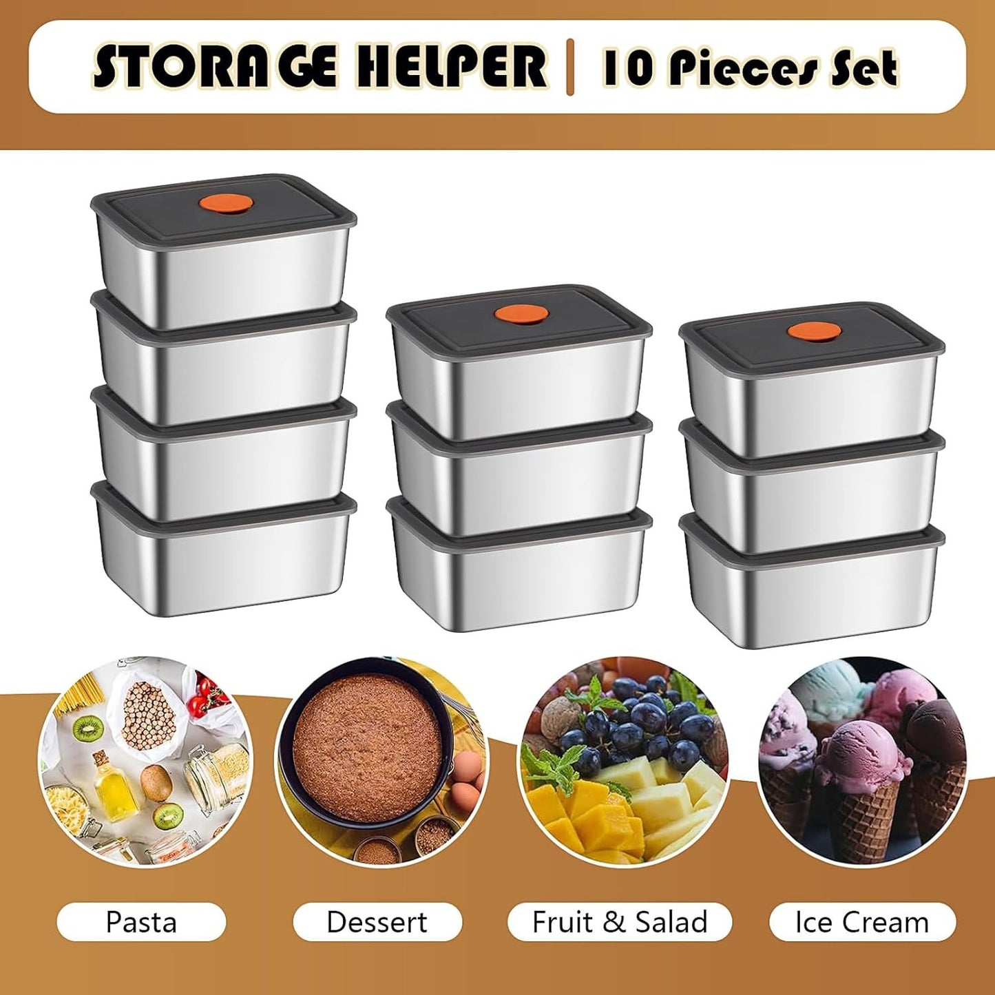 10 Pcs 304 Stainless Steel Food Containers with Lids 20 oz Airtight Bento Lunch Box, Metal Marinating Snack Containers Food Storage Containers Box for Lunch, Leftovers, Dishwasher & Freezer Safe